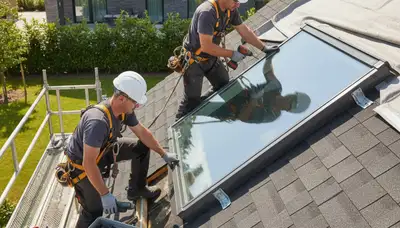 Rochester, NY siding crew installing a skylight for a home exterior remodeling project