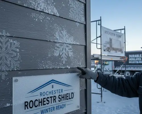 Vinyl siding designed for Rochester, NY winters on a siding company homepage widget